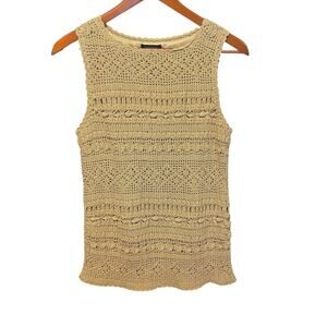 Jones‎ New York Women Crochet Layer Top L Tan Cotton Boho Cottagecore Romantic